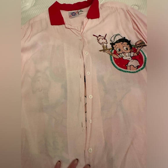 Vintage oversized Betty boop button down t shirt sequin sparkly - Picture 6 of 8